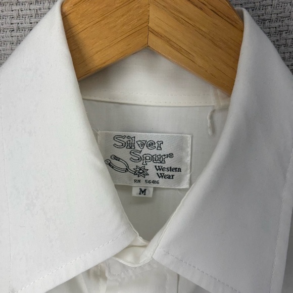Vintage Silver Spur Shirt Mens Medium White Pearl Snap Native American Western - Picture 3 of 9